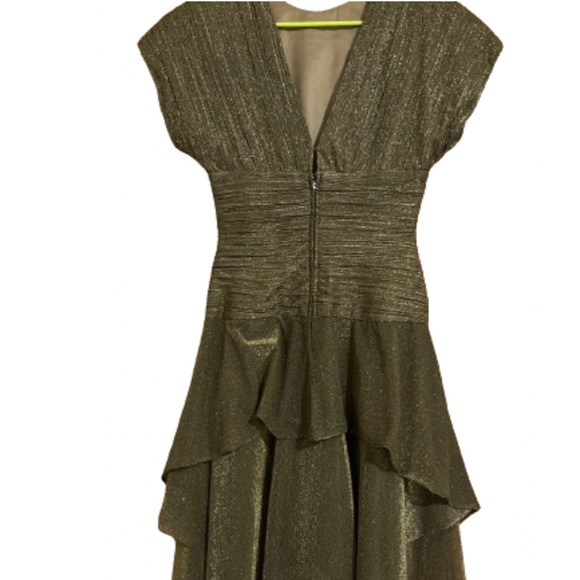 Vintage Morton Myles I. MAGNIN 80s Olive Green Gold Metallic Layered Dress Sz-XS - Picture 11 of 13